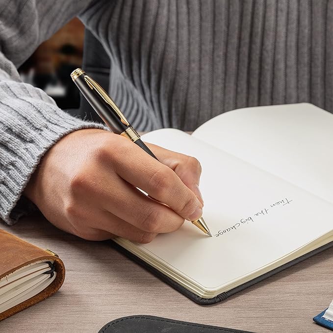 ZenZoi Luxury Pen For Men & Women W/Fine Tip Rollerball – Elegant Matte Black Executive Pen Gift Set W/Gold Trim, Quality Black Matte