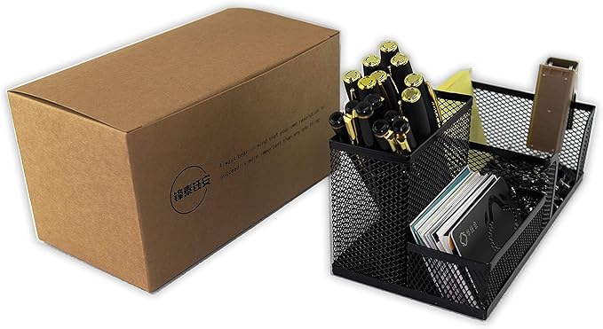 Fengtaiyuan T04, Black Metal Wire Mesh Pencil Holder, Desk Organizer (Black-T04)