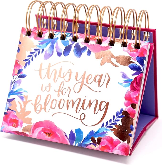 bloom daily planners Undated Perpetual Desk Easel with Motivational Quotes - Inspirational Standing Flip Calendar for Women - Page A Day (5.25" x 5.5") - Hand-Lettered
