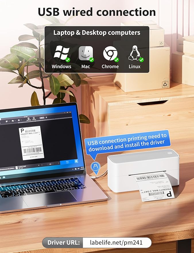 Phomemo Bluetooth Thermal Label Printer, 241BT 4X6 Wireless Shipping Label Printer for Small Business, Pink Label Printer for Shipping Package, Compatible with iPhone, Android, Amazon