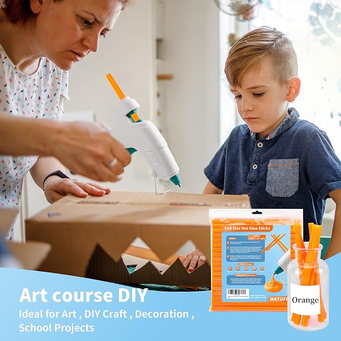 MATUFF 52 Pcs Orange hot Glue Sticks Full Size 0.43” Dia x 8” Long, Colored Hot melt Glue Sticks, All-Purpose Glue Sticks for Halloween Pumpkins Crafts Make, DIY Art Craft Repair Bonding