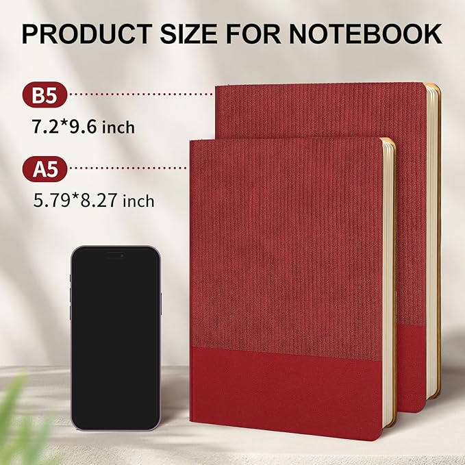 Lined Journal Notebook for Work College Ruled Note Book 7.2"x9.6" B5 PU Leather Daily Journaling 160 Pages for Women Men Writing Home School Supplies Business (Red)