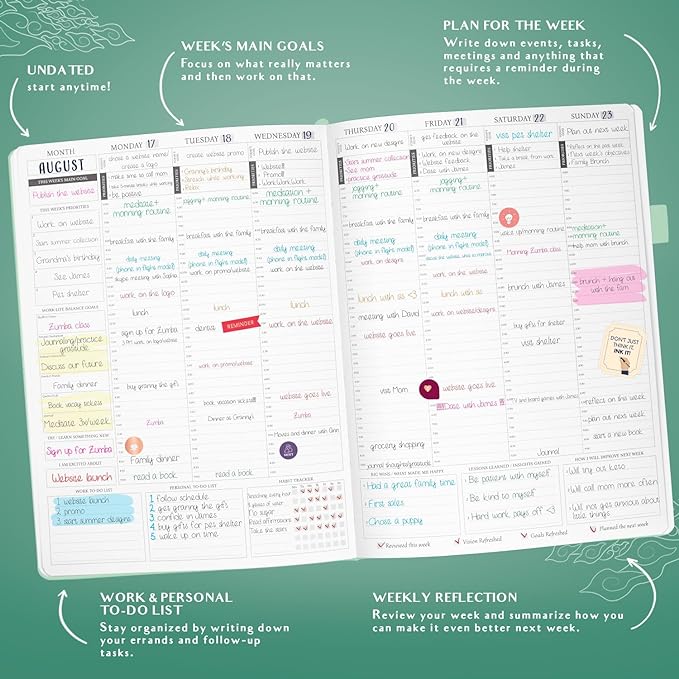 Legend Planner PRO Hourly Schedule - Weekly & Daily Organizer with Time Slots. Appointment Book Journal for Work & Personal, A4 (Aquamarine)