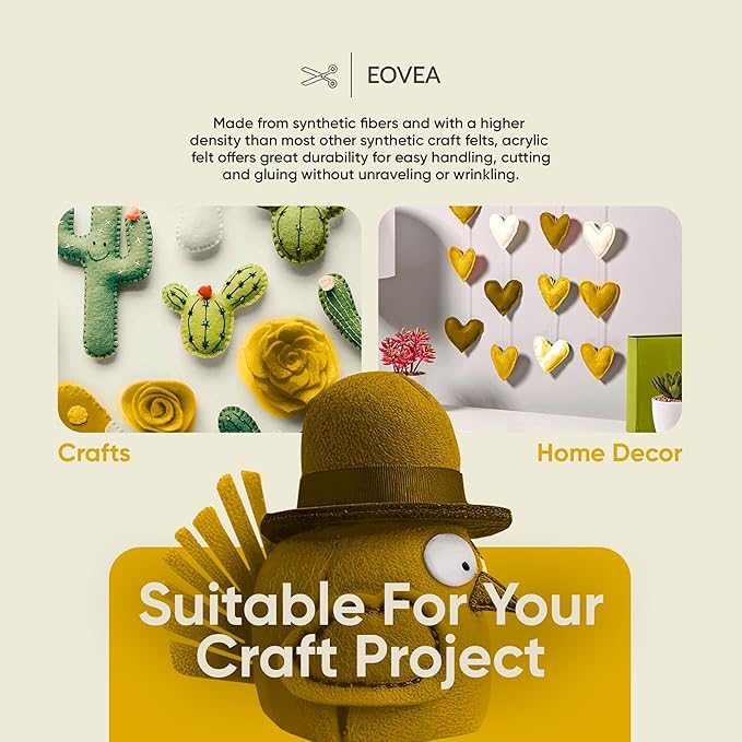 EOVEA | Acrylic Felt Fabric by The Yard - Non-Stiff, Soft Material - 72" Wide - 1.6mm Thick Felt Sheets for DIY Crafts, Sewing, Upholstery, Cushion, Padding(Yellow, Half Yard)