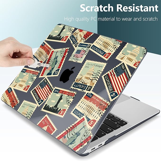 DONGKE for MacBook Air 13 Inch Case 2021-2018, Compatible with A2337 M1 A2179 A1932 Support Retina Display & Touch ID, Hard Shell Plastic Cover with Keyboard Skin - Classic Stamps