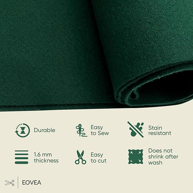 EOVEA | Acrylic Felt Fabric by The Yard - Non-Stiff, Soft Material - 72" Wide - 1.6mm Thick Felt Sheets for DIY Crafts, Sewing, Upholstery, Cushion, Padding(Hunter Green, 2 Yard)