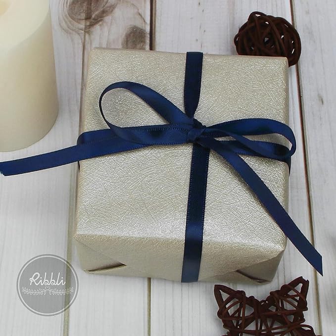 Ribbli Navy Double Faced Satin Ribbon,1/4” x Continuous 25 Yards,Use for Bows Bouquet,Gift Wrapping,Baby Shower,Floral Arrangement