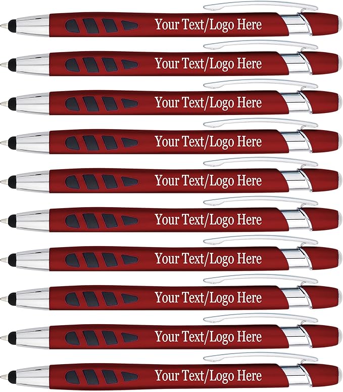 Personalized with Your Custom Logo or Text Pens-300 Pack Bulk-for Businesses, Parties, and Events, 2 in 1 Capacitive Stylus & Ballpoint Pen Compatible with Most Touchscreen Devices, Red
