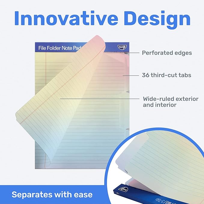 Find It File Folder Notepad - Pack of 36-9.5 x 12.5 Inch Notebook Organizer Folders for Filing, Document, and Clipboard Organization - Rainbow