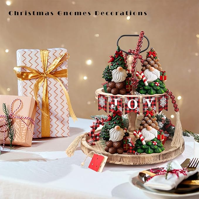 Christmas Gnomes Decorations | Set of 2 Resin Christmas Gnomes Figurines | Tomte Swedish Holiday Gnome Figurines Scandinavian for indoor office Tabletop | table centerpieces Window Sill Gifts 4.2in