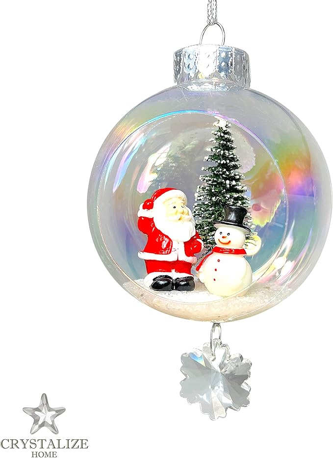 Snowman Christmas Ornament - Handmade Shatterproof Decorations for Indoor Outdoor Xmas Tree - Clear Ball Ornaments with Magnetic Crystal - Great Gift or Stocking Stuffer for Mom, Sister, Friend
