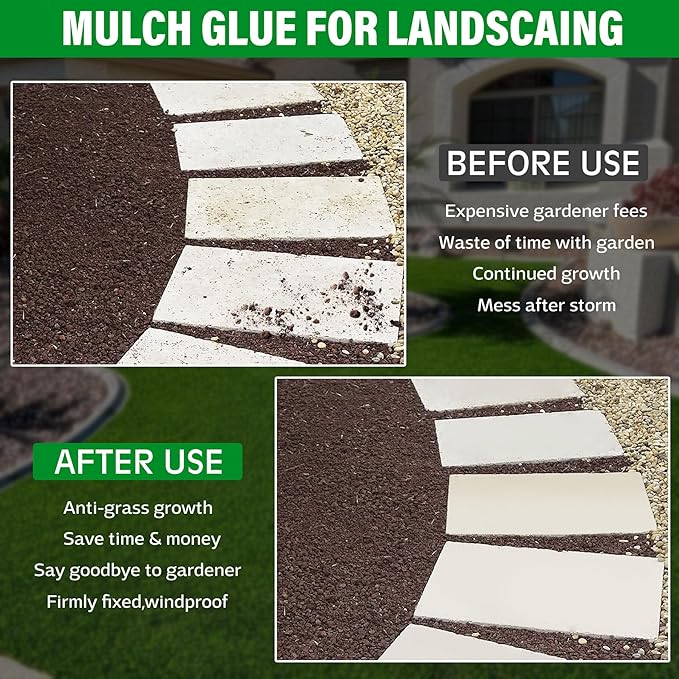 Mulch Glue - 0.5 Gallon / 64oz Mulch Adhesive Gravel Binder with Applicator for Landscaping, Garden - Non Toxic Ready to Use Landscape Lock Glue Mulches Stabilizer for Pea Gravel, Rock, Stones, Bark