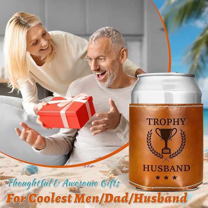 Funny Gifts for Husband Men,Christmas Gifts for Dad from Daughter,White Elephant Gifts for Adults,Mens Birthday Gag Cool Retirement Gifts for Him,Leather Can Cooler Sleeve Holder for Soda