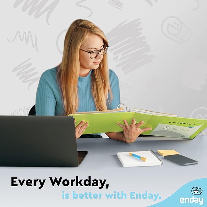 2 Inch 3 Ring Binder 2” Green, Slant D-Ring 2 in Binder Clear View Cover with 2 Inside Pockets, Heavy Duty Colored School Supplies Office and Home Binders – by Enday