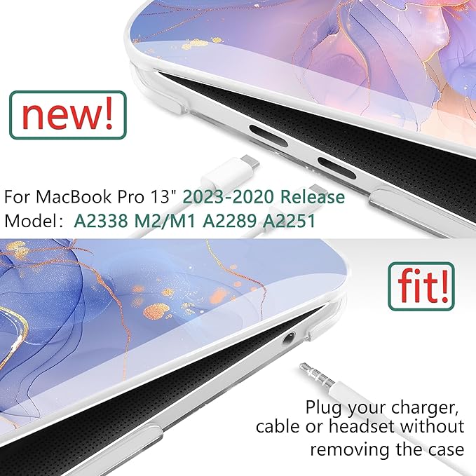 TWOLSKOO Compatible with MacBook Pro 13 inch Case 2023-2016 A2338 M2/M1 A2251 A2289 A2159 A1989 A1706, Plastic Hard Shell Cover & Keyboard Skin & Screen Protector, Blue Marble