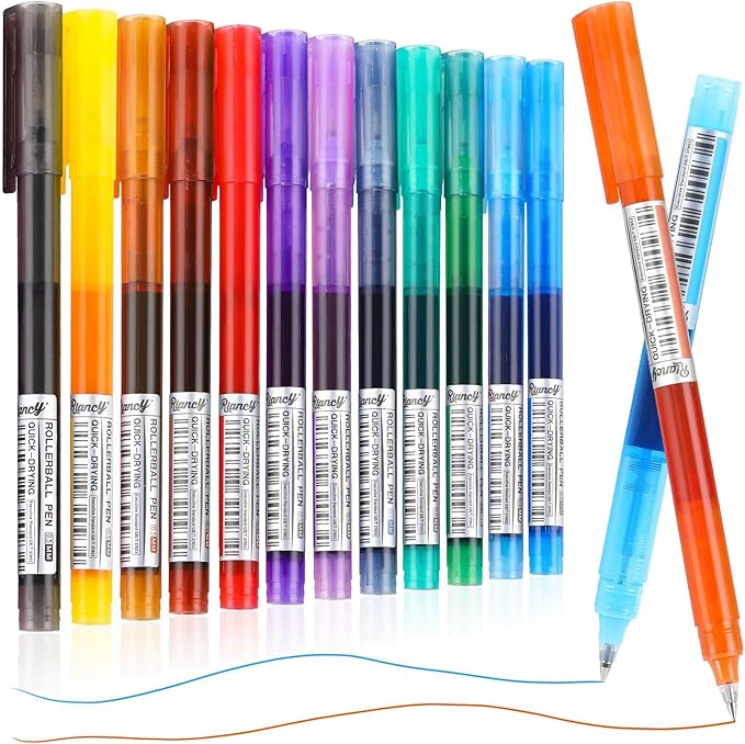 Liquid Ink Rollerball Pens 0.5mm, 12 Colors Ultra Fine Point Pen Quick Dry, Smooth Writing Cute Nurse Pens for Journaling, Note Taking, Office, School Supplies