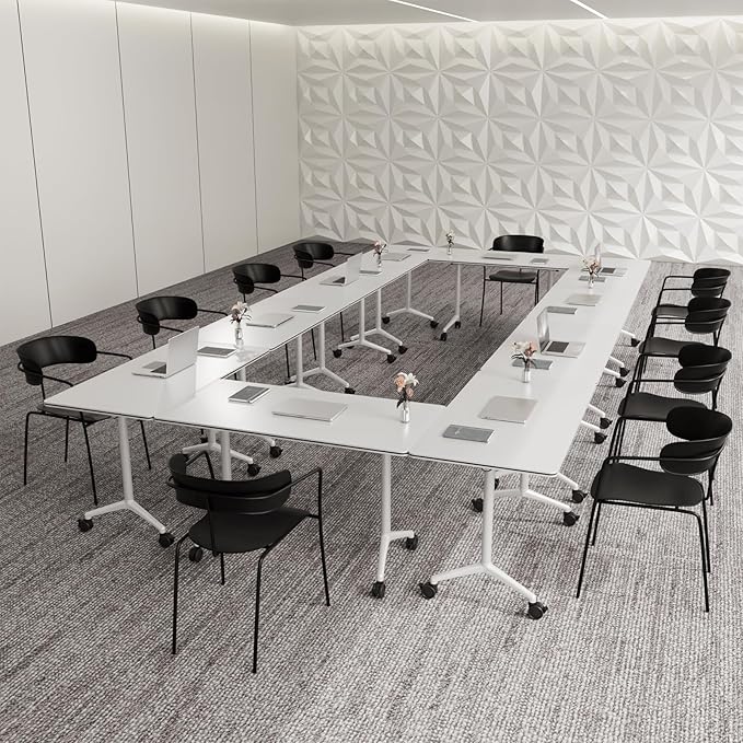 Conference Table,Folding Conference Room Tables Portable Rolling Conference Training Table with Silent Wheels,Mobile Meetings Flip Top Tables for Offices Classrooms Meeting Room (4Pack 47.2in)