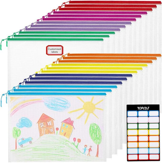 24pcs Mesh Zipper Pouch File Bags Puzzle Storage Bags, A4 13x9 Inches Large Reusable Zipper Pouches for Organizing Classroom Board Game Organization