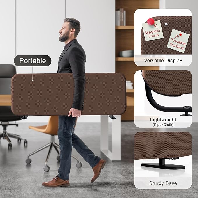 DECOLAB Desk Dividers, Movable Privacy Partition Panel for Students, Office, Home, Shop, Freestanding, Scratch Resistance, 48"x18", Caramel