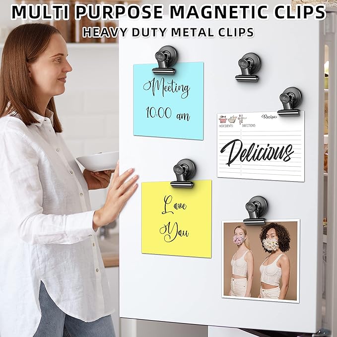 Grtard 6 Pack Magnetic Clips Heavy Duty, Magnet Clips for Fridge, Refrigerator Magnets, Strong Magnetic Clip,Scratch Free Magnets with Clip for Refrigerator, Whiteboard, Classroom, Locker(Black)
