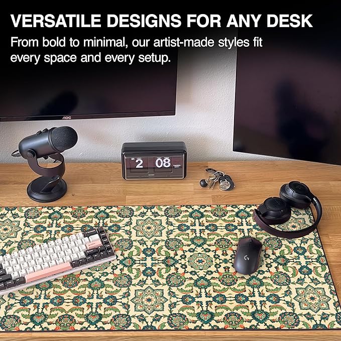 MPCO. Arabic Textiles Large Gaming Desk Pad - 36" x 17" Aeroglyde Fabric Emerald-Garden Desk Mats - Non-Slip, Washable, Smooth Glide for Precision Gaming & Work