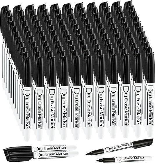 Volcanics Black Dry Erase Markers Low Odor Fine Whiteboard Markers Thin Box of 125