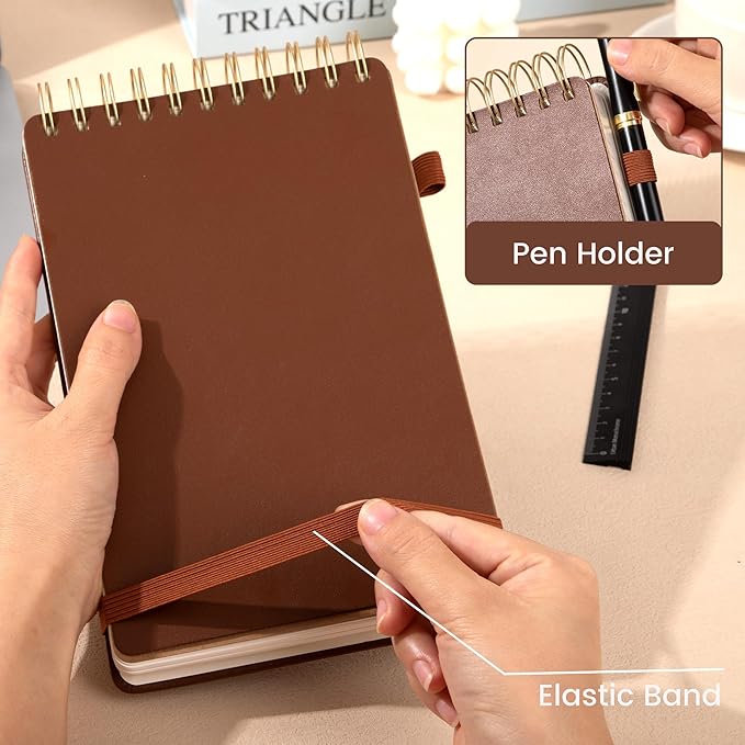 Yoment Top Spiral Notebook Leather Large Steno Pads 240 Pages Spiral Notepad for Work 7x10 Top Bound Steno Notebook, 100 GSM Thick Paper, Left Handed Notebooks for Office College School, Brown