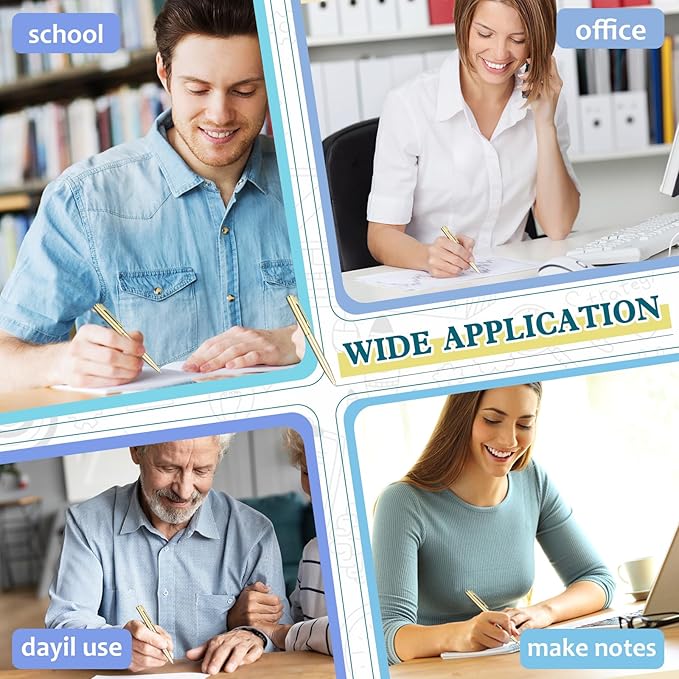 Teling 72 Pcs Small Ballpoint Pen Mini Pens Bulk 4 Inch Short Small Tiny Black Ink Ballpoint Writing Tool for Notebook Pockets Signature Notepads School Office(Gold,Classic Style)