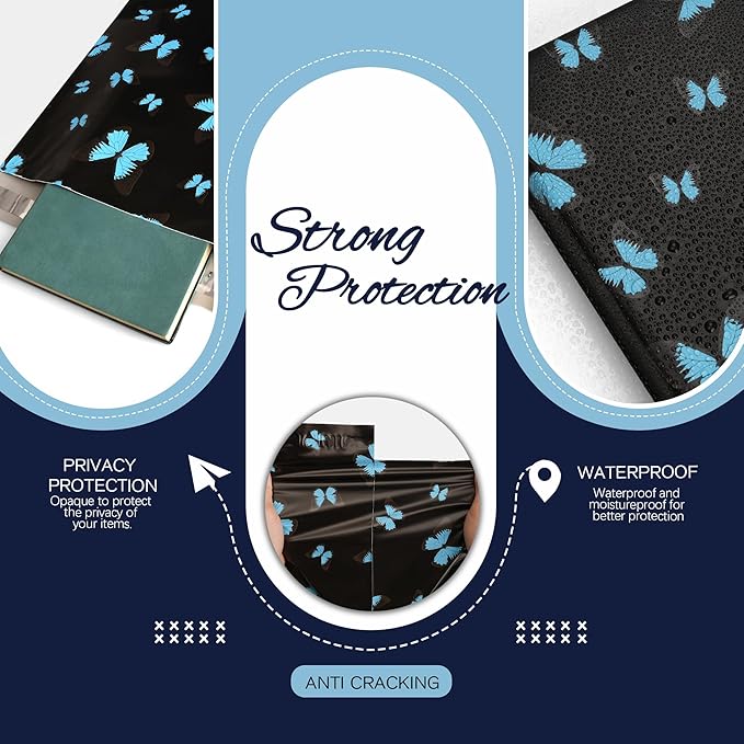 butterfly Poly Mailer 12x15.5 Inch 50 Pcs, Waterproof Shipping Bags for Clothing, Tear-Resistant Mailier Bags, Strong Mailing Bags with Self-Seal