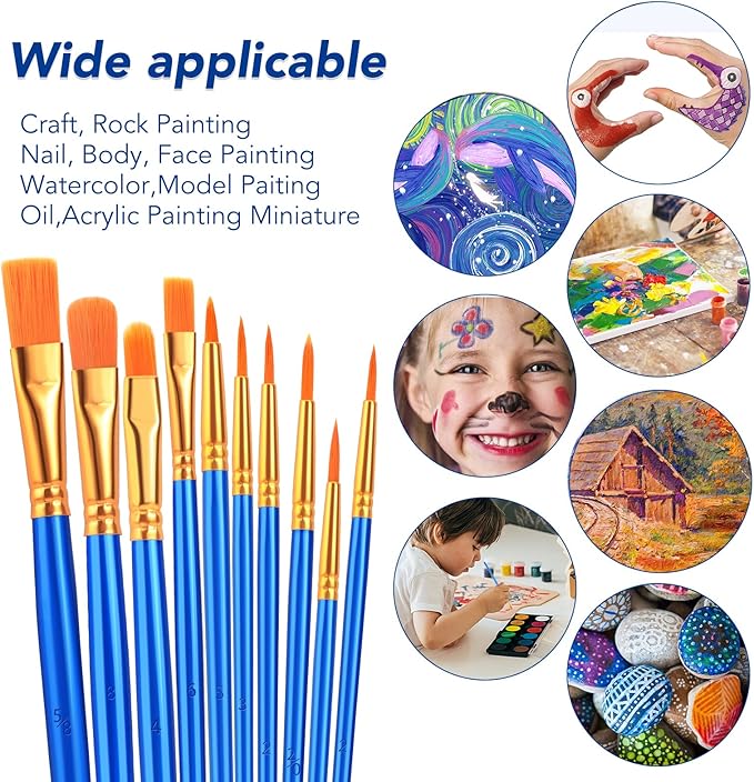 ESRICH Acrylic Paint Brushes Set,8Packs /80 Pcs Nylon Paintbrushes Head, Suitable for Acrylic Oil Watercolor Rock Body Face Nail Art Perfect Suit of Art Painting, Best Gift for Kids Adult Drawing