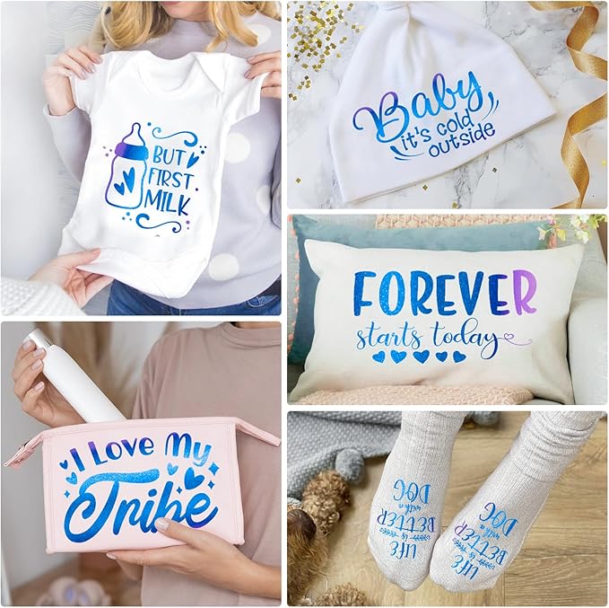 VINYL FROG Chameleon Heat Transfer Vinyl Roll HTV Vinyl - 12" x12ft Purple to Blue Gradient Iron on Vinyl for T-Shirts, Heat Press Vinyl for DIY Craft Designs (Purple to Blue)