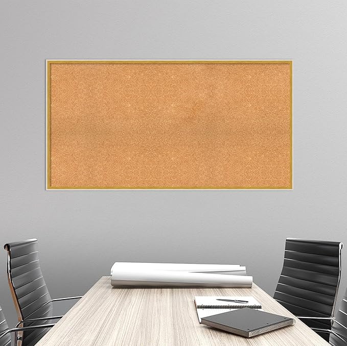 Amanti Art Natural Cork Board for Wall, 27x51 Vision Board with White Frame, Oversize Corkboard Office Decor for Home Organization, Modern Corkboard Pinboard to Display Items for Home Organization in