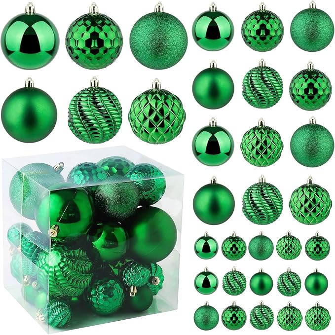 Christmas Balls Ornaments -36pcs Shatterproof Christmas Tree Decorations with Hanging Loop for Xmas Tree Wedding Holiday Party Home Decor,6 Styles in 3 Sizes(Green)