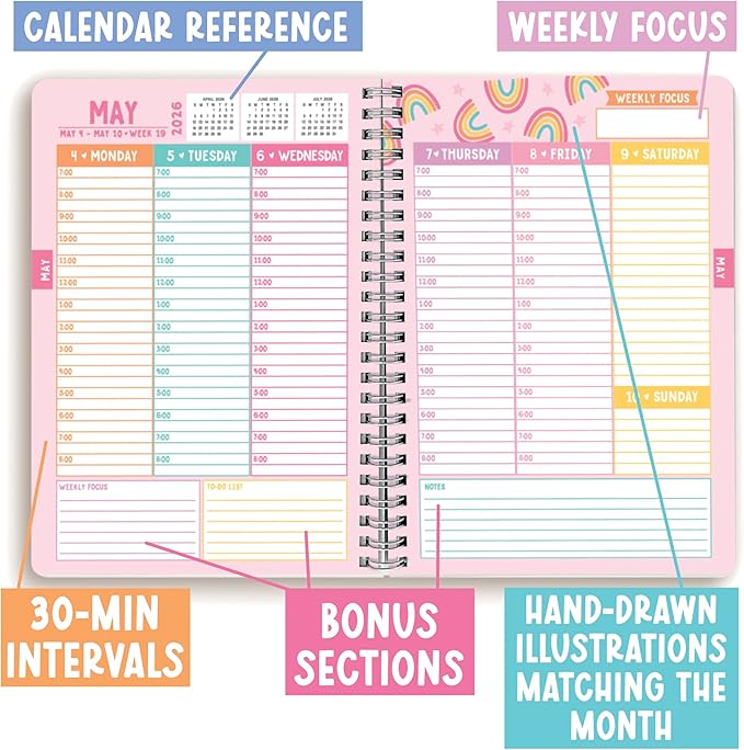 Weekly Appointment Book 2026-2027 - Hourly Appointment Book, Vertical Weekly Planner 2026-2027, Monthly Schedule Books, Pink Daily Planner With Hourly Schedule