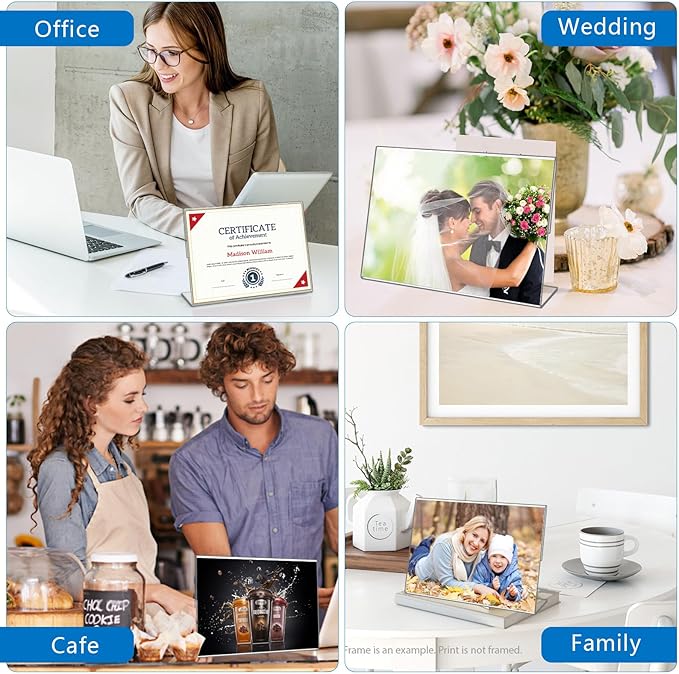 8 Pack Acrylic Sign Holder 8.5x11 Inches,Slanted Back Clear Plastic Paper Display Holder,Picture Photo Document Flyer Frames Display Stand for Office Desktop,Store,Restaurant-Horizontal