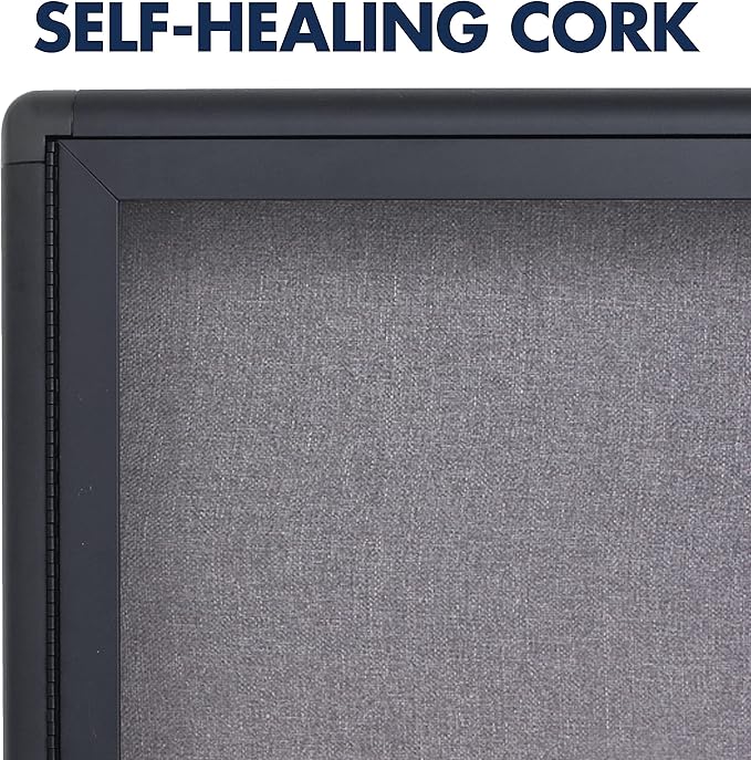 Quartet Enclosed Fabric Bulletin Board, 4 x 3 Feet, 2 Doors, Black Frame with Gray Fabric (2364L)