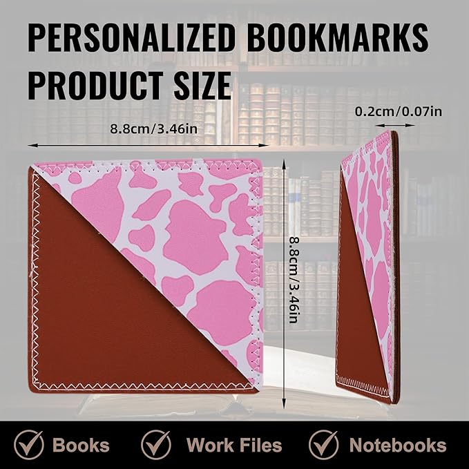 4 Pieces Leather Bookmarks, Cute Book Accessories for Reading Lovers, Page Markers for Women Men Kids Students Teachers Retirement Birthday Gift (Cow Print)
