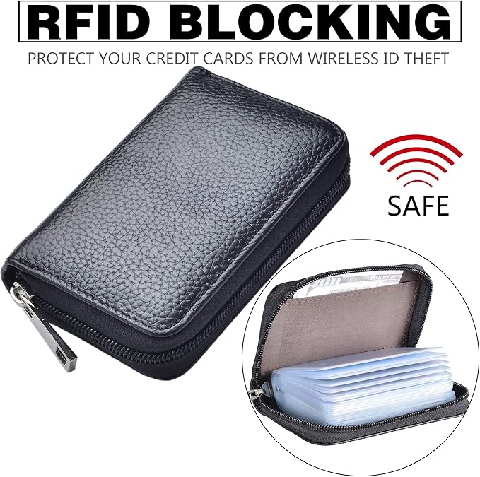 Easyoulife Genuine Leather Credit Card Holder Zipper Wallet With 26 Card Slots