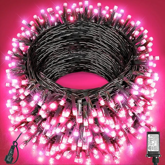 157FT 480 LED Christmas Lights Outdoor, Plug in Christmas Tree Lights Waterproof, 8 Modes Fairy String Light for Indoor Room Home Tree Party Decorations, Pink