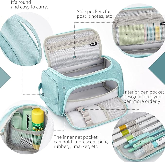 HVOMO Big Capacity Pencil Case High Large Storage Pouch Marker Pen Case Travel Simple Stationery Bag School College Office Organizer for Teens Girls Adults Student（Green）