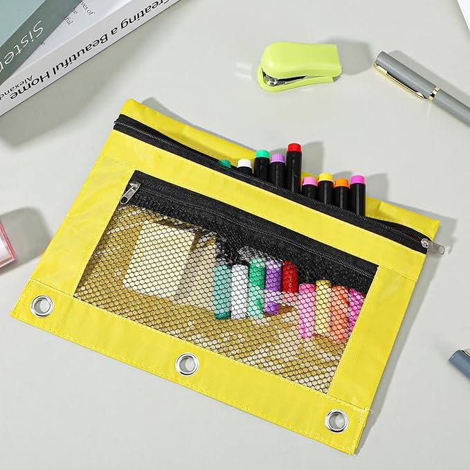 20 Pieces 3 Ring Pencil Pouch Bag Bulk Zipper Pouches for 3 Ring Binder with Clear Window for Pencil Cases Office Supplies(5 Color)