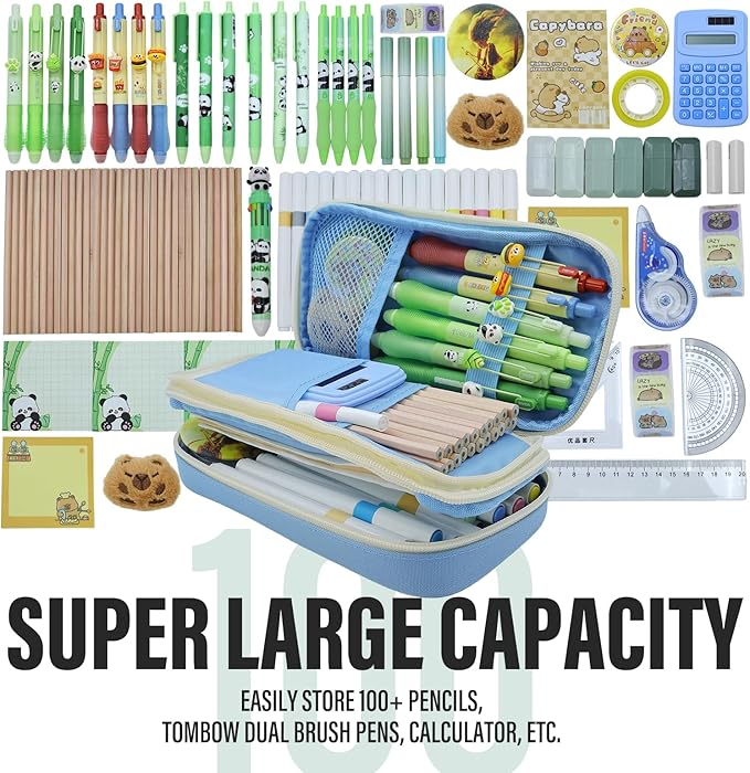 Large Capacity Pencil Case - Durable Zipper Aesthetic Pen Pouch, Big Storage Organizer for School, Office & Travel - Waterproof & Multi-Use (Light Blue)