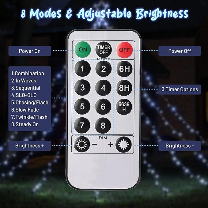 Yescom Cold White 12FT LED Waterfall Cone Tree Light with Star Finial 9 Strings 362 LED Star Lights Christmas Decoration Party Yard Outdoor