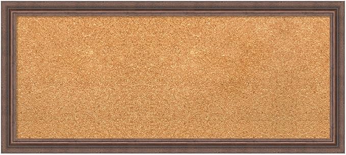 Amanti Art Natural Cork Board for Wall, 14x32 Vision Board with Brown Wood Frame, Medium Corkboard Office Decor for Home Organization, Country Rustic Corkboard Pinboard to Display Items for Home