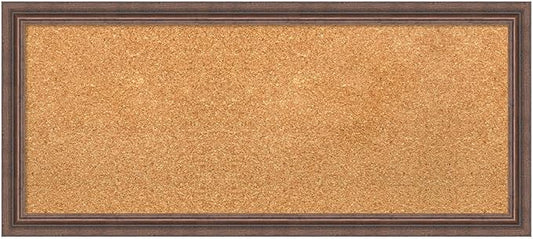 Amanti Art Natural Cork Board for Wall, 14x32 Vision Board with Brown Wood Frame, Medium Corkboard Office Decor for Home Organization, Country Rustic Corkboard Pinboard to Display Items for Home