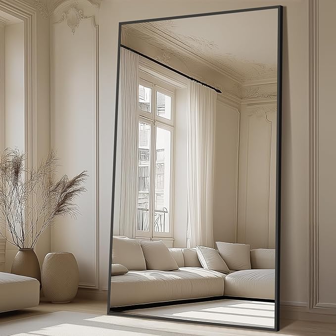 MELOMOIR 82"x44" Oversized Floor Mirror Freestanding, Oversized Mirror Full Length for Bedroom Living Room Dressing Room Gym Yoga Hair Salon, Black Mirror Full Length with Shatterproof Tempered Glass