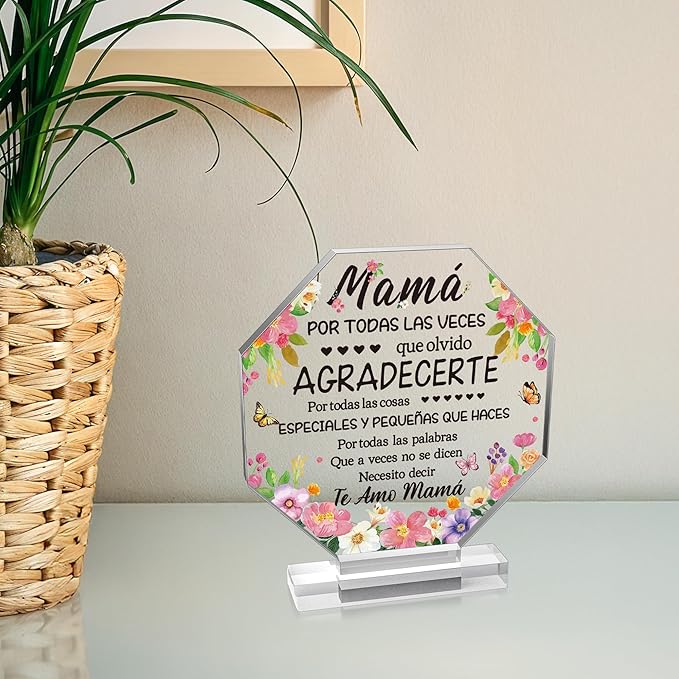 Yopyame Mother’s Day Acrylic Gift - Spanish Mom Birthday Plaque Sign Regalos para Mamá Acrylic Gift for Home Table Desk Shelf Decor Keepsake Gifts for Mom in Spanish Mother’s Gifts from Daughter Son
