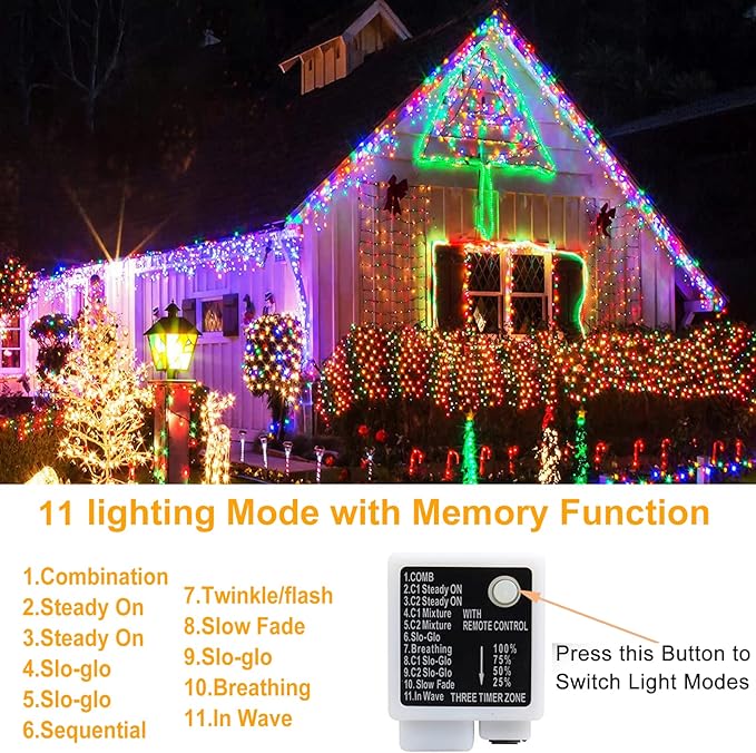 Haili 1000 Led Christmas Lights, Plug in 8 Lighting Modes Waterproof, Outdoor Christmas Lights for Tree Yard Party Indoor Outside Decorations (393FT, Color Changing)
