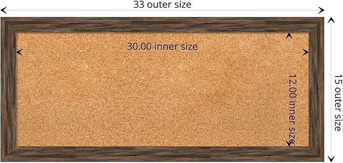Amanti Art Natural Cork Board for Wall, 15x33 Vision Board with Brown Wood Frame, Medium Corkboard Office Decor for Home Organization, Rustic Farmhouse Corkboard Pinboard to display items for home
