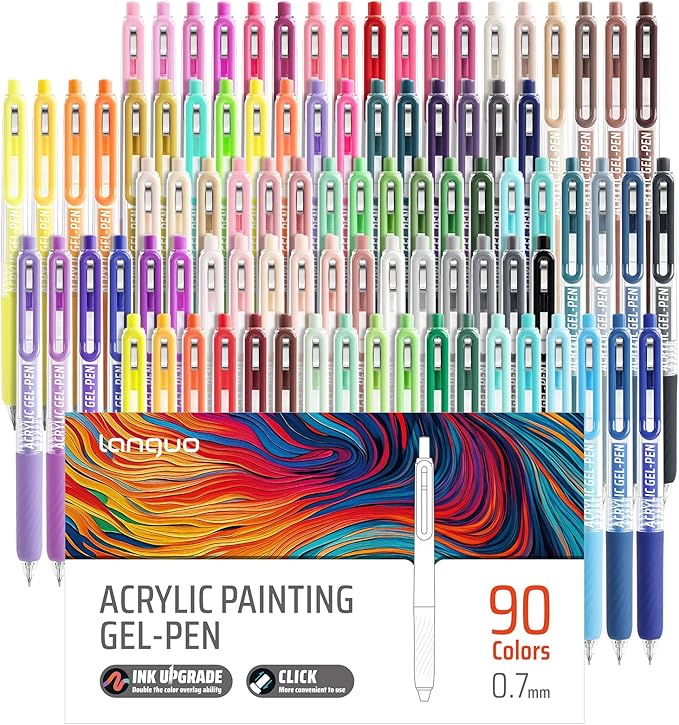Gel Pens For Coloring, 90 Colors Retractable Colored Pens for Black Paper & White Paper, 0.7mm Fine Point Colorful Pens for Coloring, Writing, Drawing, Journaling, Note Taking, School, Office, Home